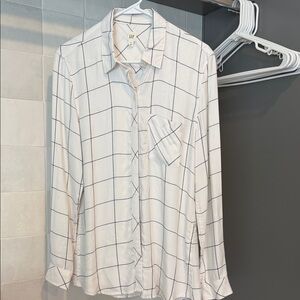 GAP Men's White and Blue Grid Shirt
